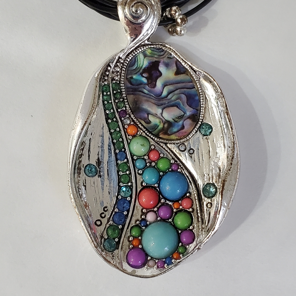 Paua Shell Abalone Statement Pendant Necklace - image 2